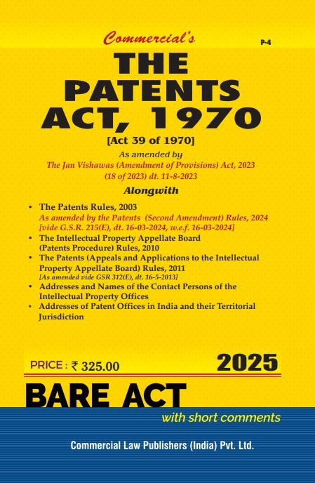 Patents Act, 1970 As amended by The Jan Vishawas (Amendment of Provisions) Act, 2023 (18 of 2023) dt. 11-8-2023 - Retail Maharaj