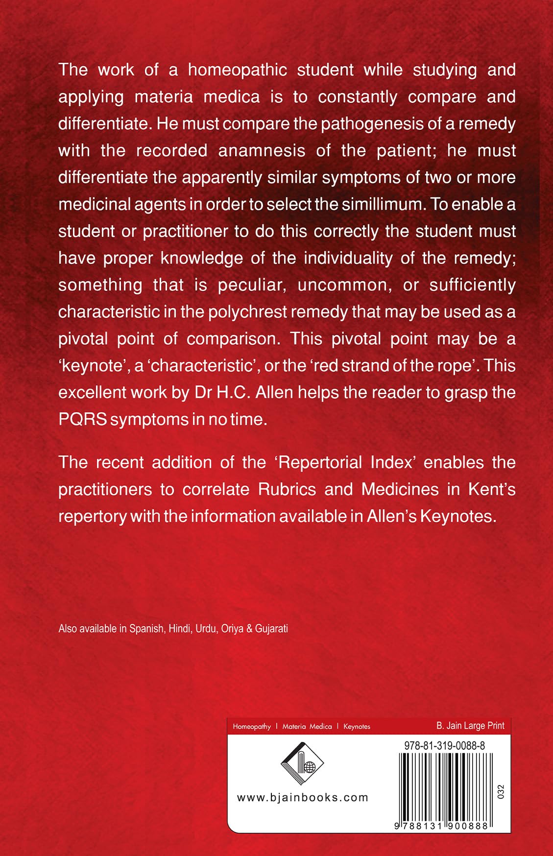 Allens' Keynotes - Rearranged and Classified with Leading Remedies of the Materia Medica and Bowel Nosodes - Retail Maharaj