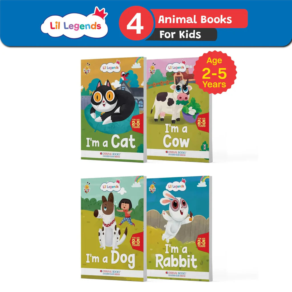 Lil Legends Know me Series, Fascinating Pet Animal Books- I am a CAT, I am a COW, I am a DOG and I am a RABBIT (Set of 4 Books) Exciting Illustrated Books for kids, Age 2+ - Retail Maharaj