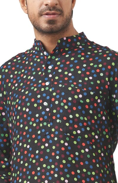 Printed Linen Kurta- Black - Retail Maharaj