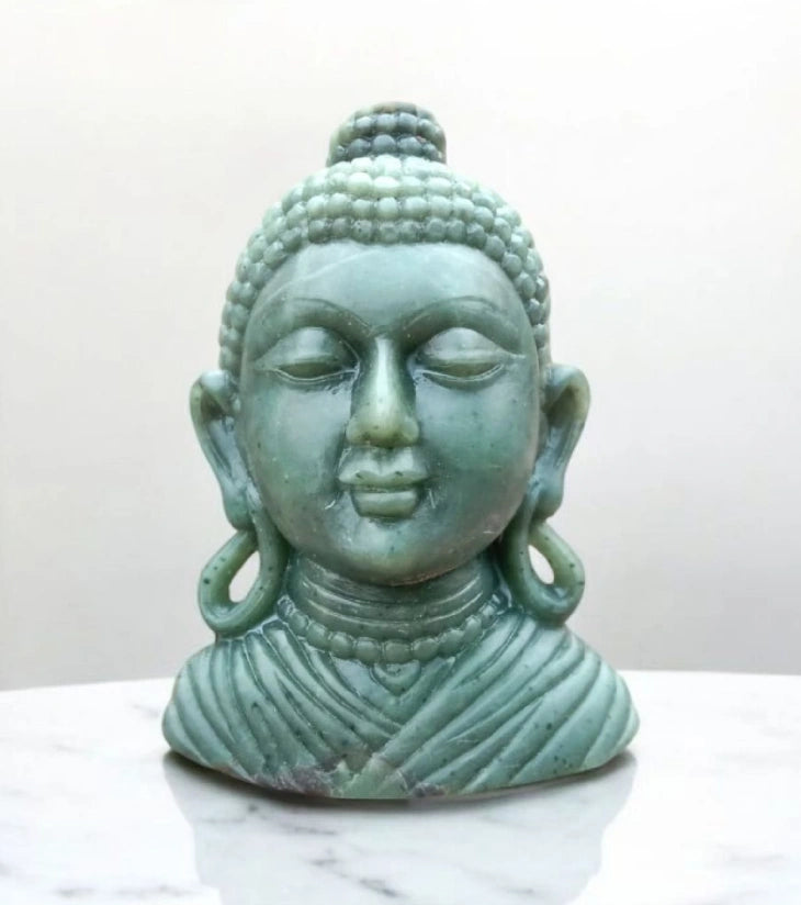 Odisha Green Stone Carving – Buddha Head – Handcrafted Spiritual Sculpture - Retail Maharaj