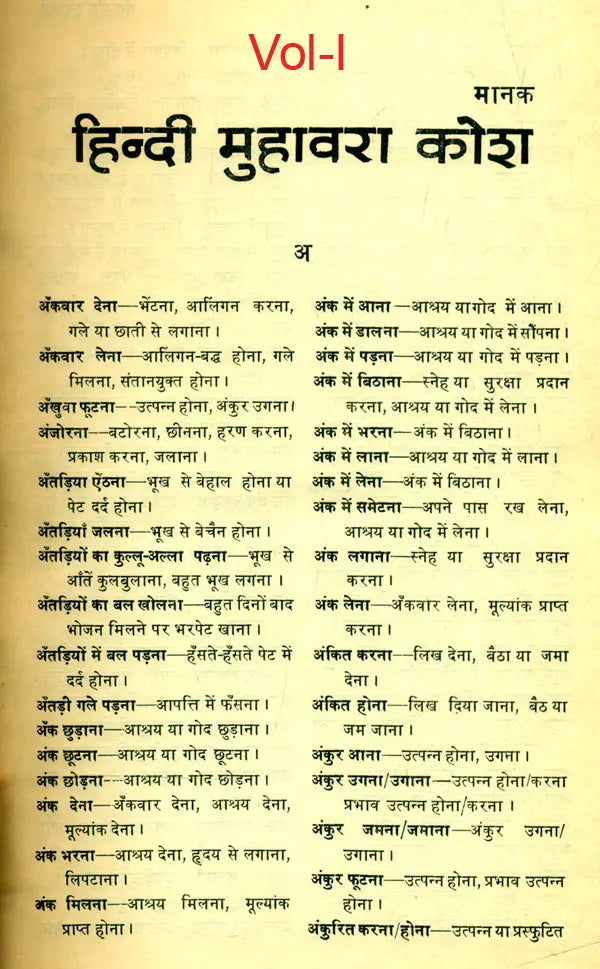 मानक हिन्दी मुहावरा कोश- Standard Dictionary of Hindi Idioms: Set of 2 Volumes (An Old and Rare Book) - Retail Maharaj