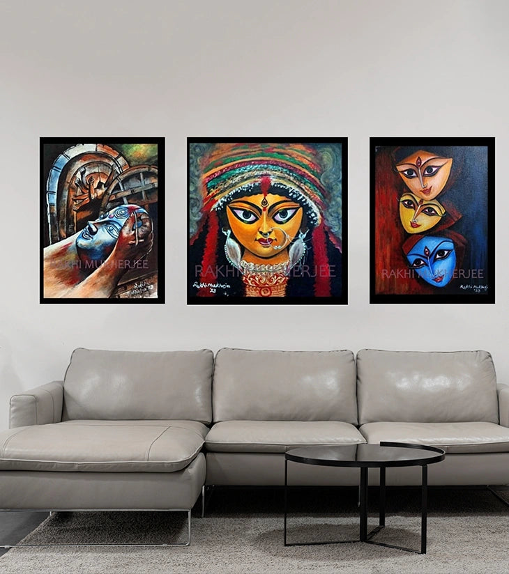 Invoking the Goddess Maa Durga (Set of 3) by Rakhi Mukherjee - Retail Maharaj