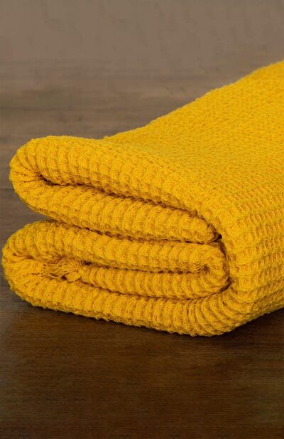 Handwoven Yellow Honeycomb Cotton Bath Towel - Retail Maharaj