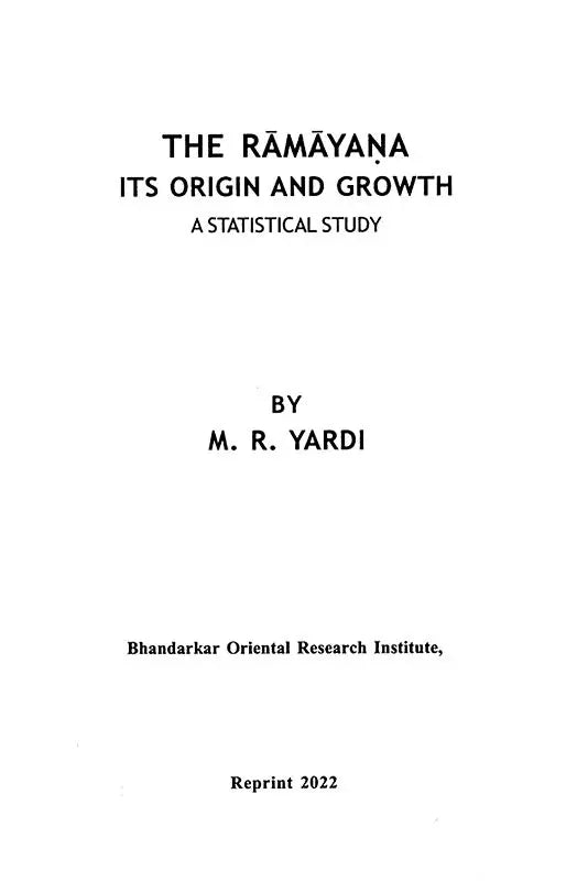 The Ramayana Its Origin and Growth- A Statistical Study - Retail Maharaj