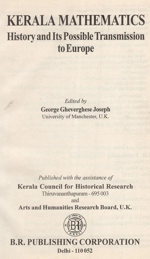 Kerala Mathematics- History and Its Possible Transmission to Europe (An Old and Rare Book) - Retail Maharaj