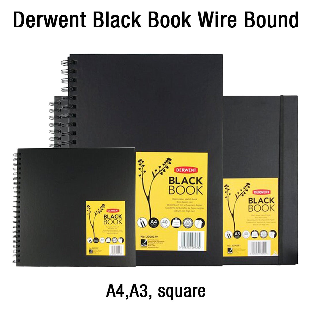 Derwent Black Book Wire Bound Hardback Sketchbook 200 GSM Black Paper