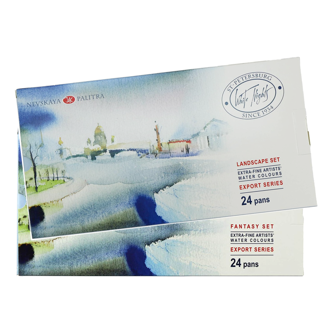 White Night Artists Watercolour Fantasy & Landscape Set of 24 Whole Pans Plastic Box