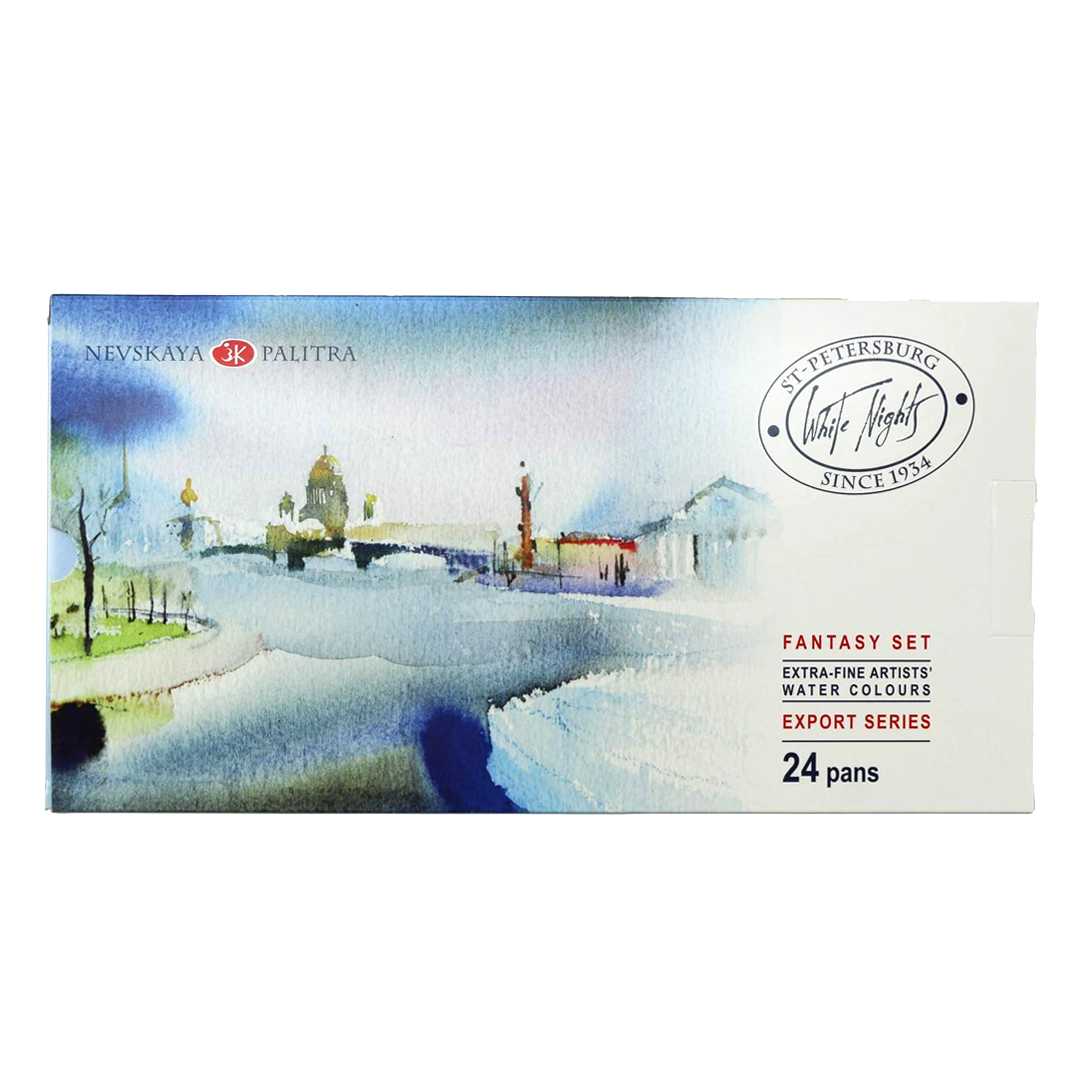 White Night Artists Watercolour Fantasy & Landscape Set of 24 Whole Pans Plastic Box