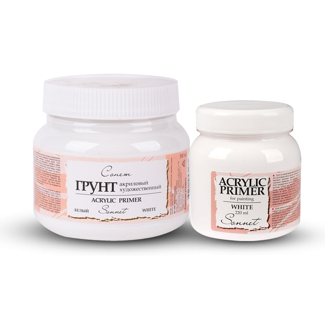 Sonnet Acrylic Primer White 220 ml and 500 ml Water Based Gesso for Canvas Wood and Cardboard Surface Preparation