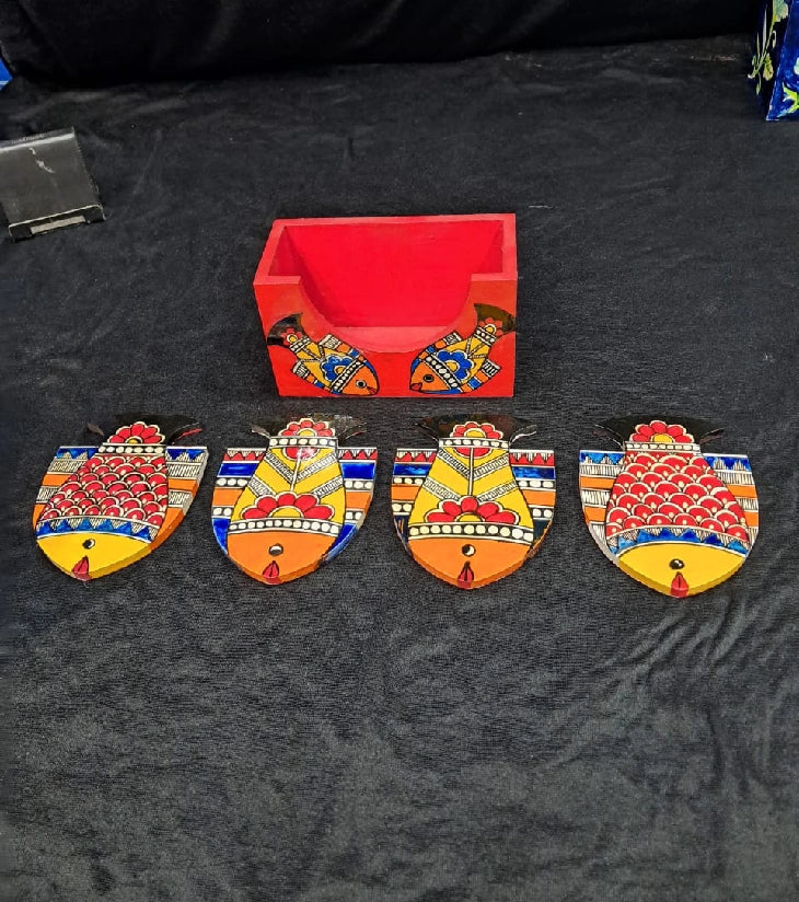 Madhubani Muse Wooden Coaster Set (4 pcs) - Retail Maharaj