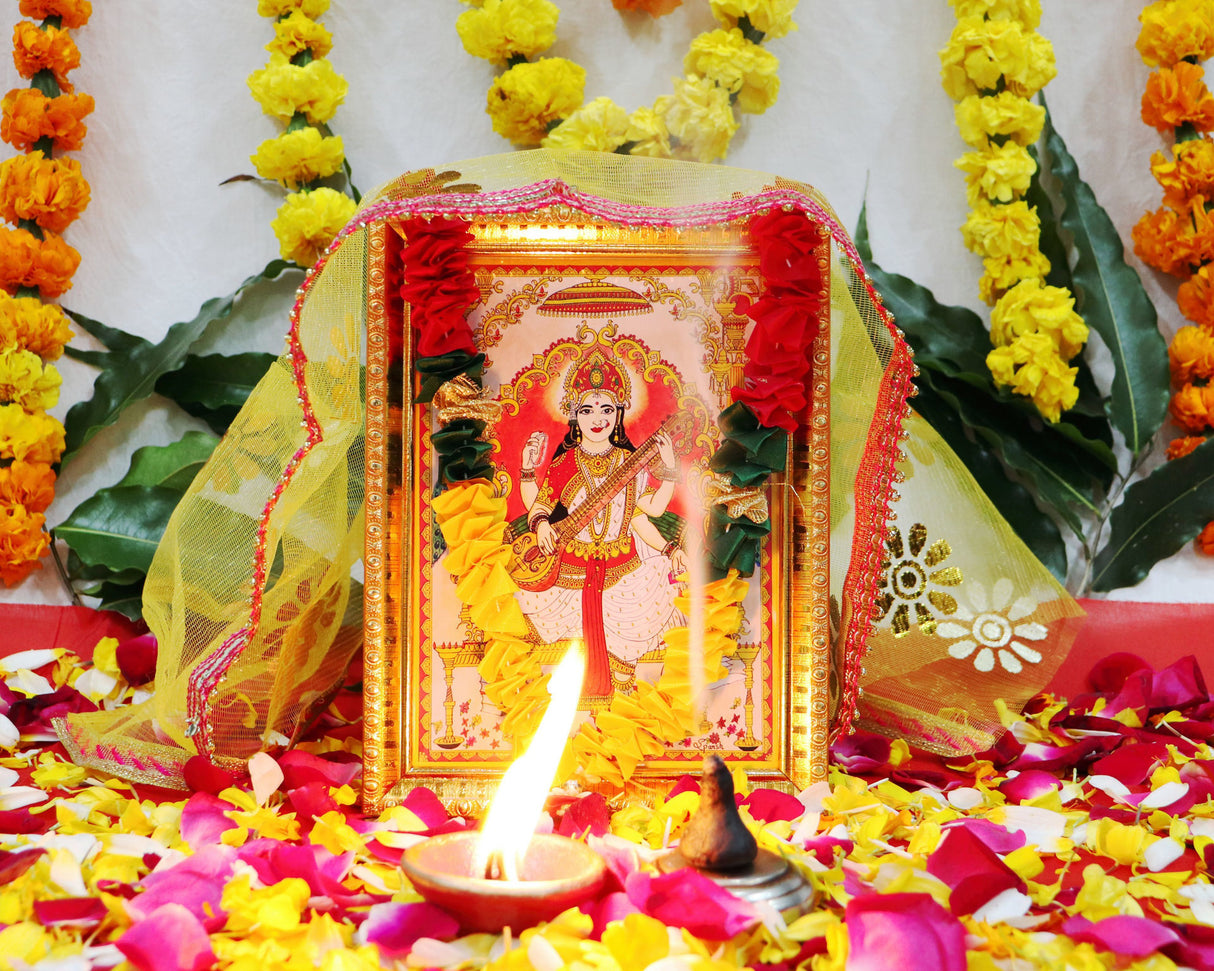 Arkam Saraswati Puja Samagri Kit for Basant Panchami/ Saraswati Pujan/ Basant Panchami Pooja/ Vasant Panchami Puja (45+ Items) with Detailed Puja Vidhi in Hindi - Retail Maharaj