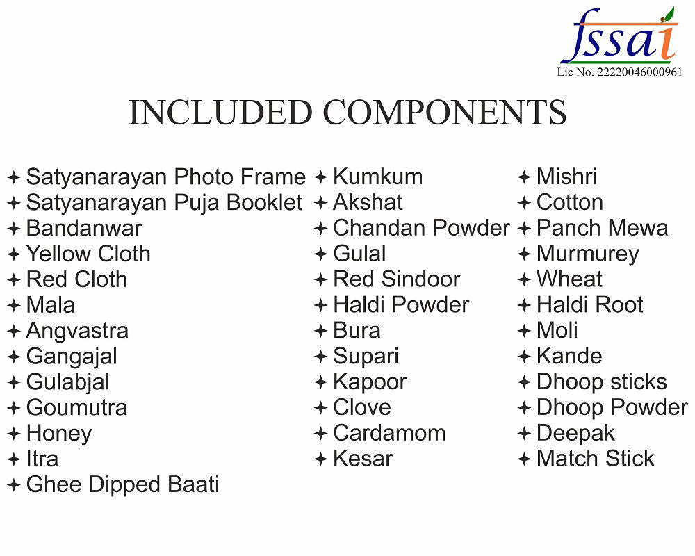 Arkam Satyanarayan Puja Samagri Kit/ Satya Narayan Pujan/ Purnima Pooja/ Shukla Purnima Puja (35+ Items) with Katha and detailed Puja Vidhi in Hindi - Retail Maharaj