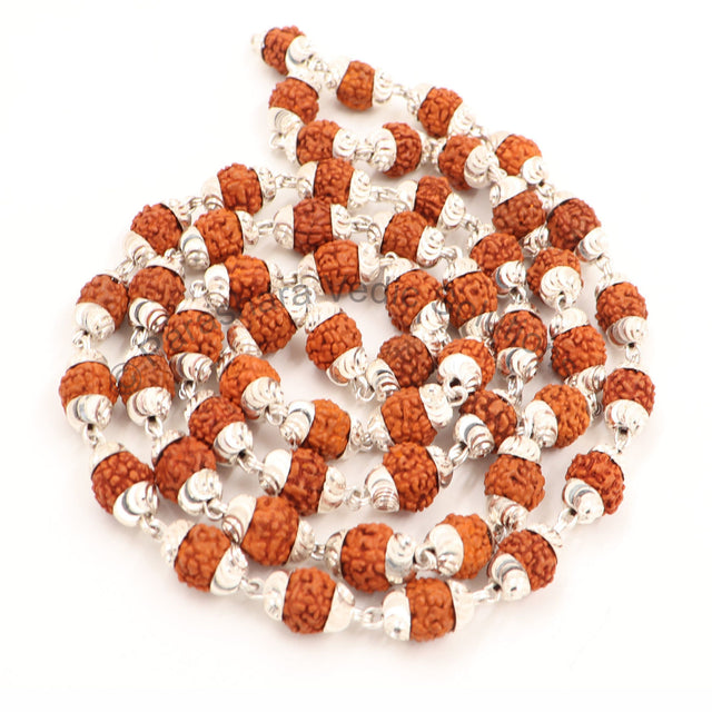 Arkam Rudraksh Mala with Silver Capping Certified/ Silver Rudraksh Mala for Men and Women/ Rudraksha mala Silver Cap Original/ Rudraksh Mala Set in Silver (Size: 6mm, Length: 24 inches, Beads: 54+1) - Retail Maharaj