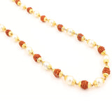 Arkam Rudraksh Pearl Mala/ 100% Natural Rudraksha and Pearl Mala with Gold Metal Capping/ Original Rudraksha Pearl Rosary/ Rudraksh Moti Mala/ Rudraksha Moti Rosary (Size: 6mm, Beads: 54+1, Length: 26 inches) - Retail Maharaj