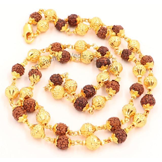 Arkam Rudraksh Mala with Gold Metal Capping/ Fancy Rudraksh Mala for Men and Women/ Stylish Rudraksha mala Yellow Cap/ Rudraksh Mala 6mm Original(Size: 6mm, Length: 24 inches) - Retail Maharaj