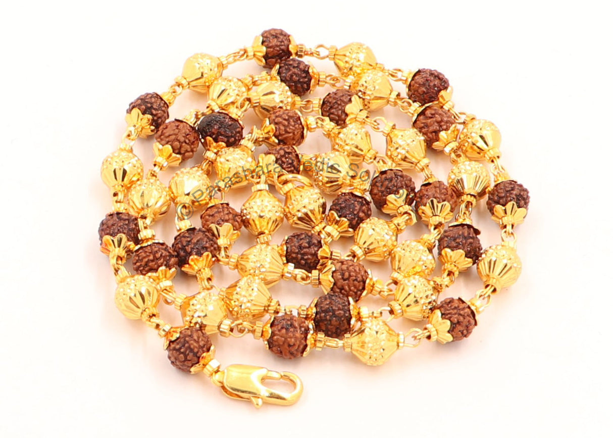 Arkam Rudraksh Mala with Gold Metal Capping/ Fancy Rudraksh Mala for Men and Women/ Stylish Rudraksha mala Yellow Cap/ Rudraksh Mala 6mm Original(Size: 6mm, Length: 24 inches) - Retail Maharaj