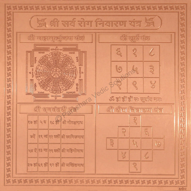 Arkam Sarva Rog Nivaran Yantra / Sampoorna Rog Nivaran Yantra - Copper - (4 x 4 inches, Brown) - Retail Maharaj