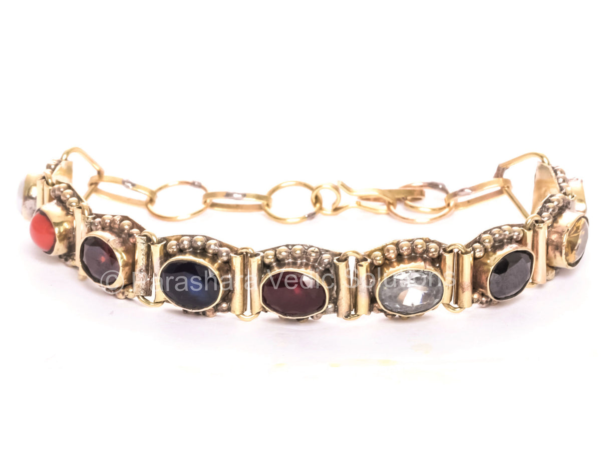 ARKAM Navratna Bracelet / Navratna Bracelet for men and women / Semi precious stones Navratna Bracelet (Length: 8", 9 Stones, Antique Finish) - Retail Maharaj