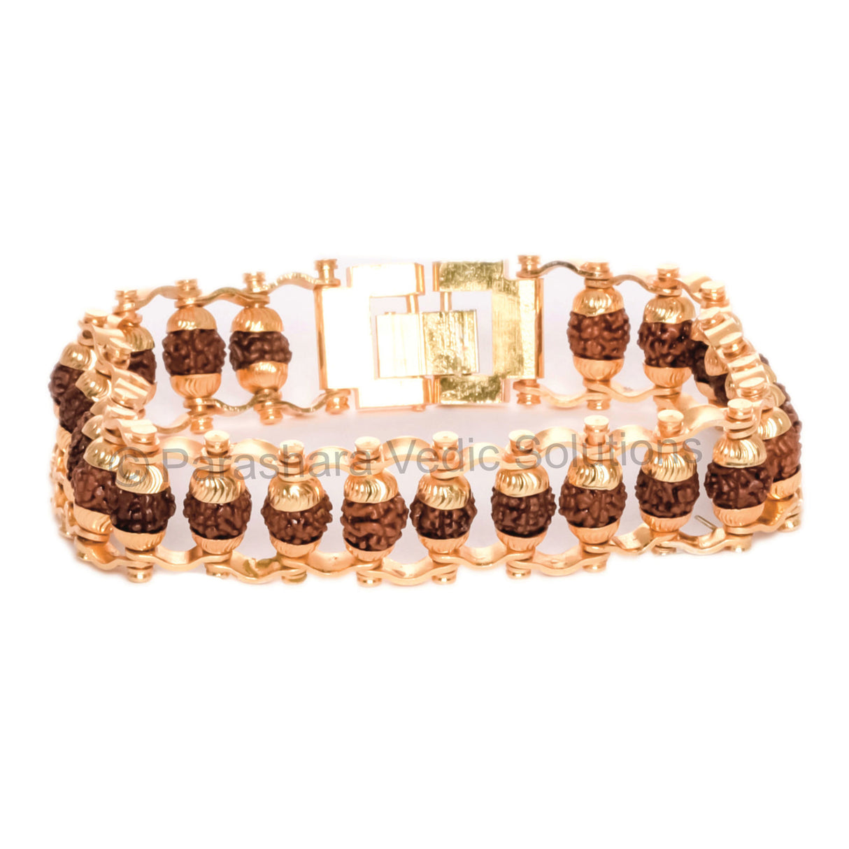ARKAM Gold Plated Rudraksha Bracelet / Rudraksha Bracelet for men and women / Five Mukhi Rudraksha Bracelet (Length: 8", Golden) - Retail Maharaj