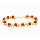 ARKAM Gold Plated Rudraksha Bracelet in Rings / Rudraksha Bracelet for men and women / Five Mukhi Rudraksha Bracelet (Length: 8", Golden) - Retail Maharaj
