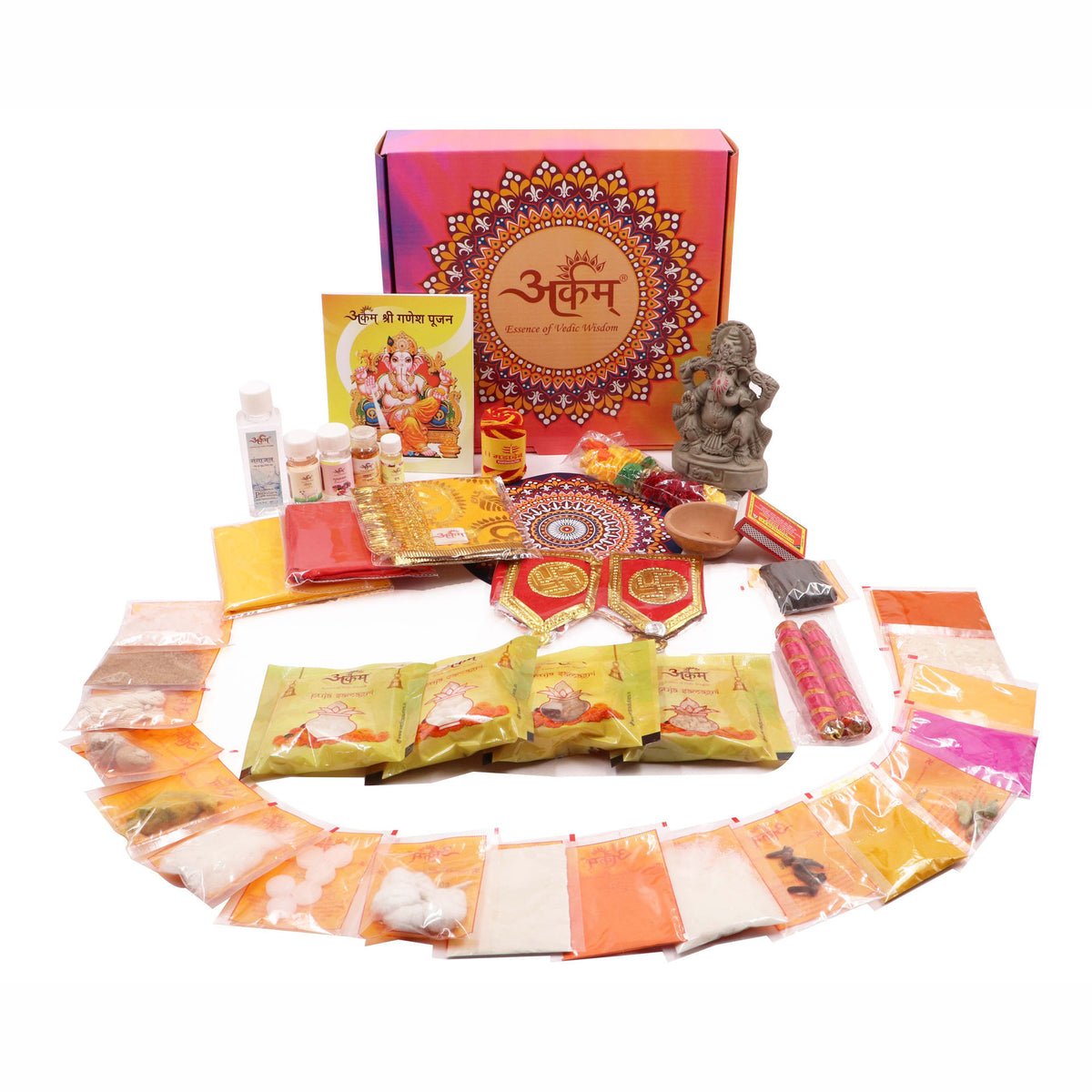 Arkam Ganesh Puja Samagri Kit for Ganesh Pujan with Mitti ke Ganesha/G