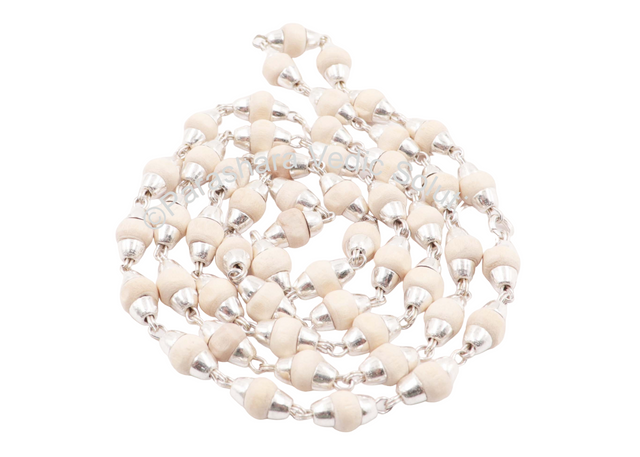 ARKAM Tulsi Mala with Silver Capping/ Silver Tulsi Mala for Men and Women/ Tulsi mala Silver Cap Original (Size: 5mm, Length: 24 inches) - Retail Maharaj