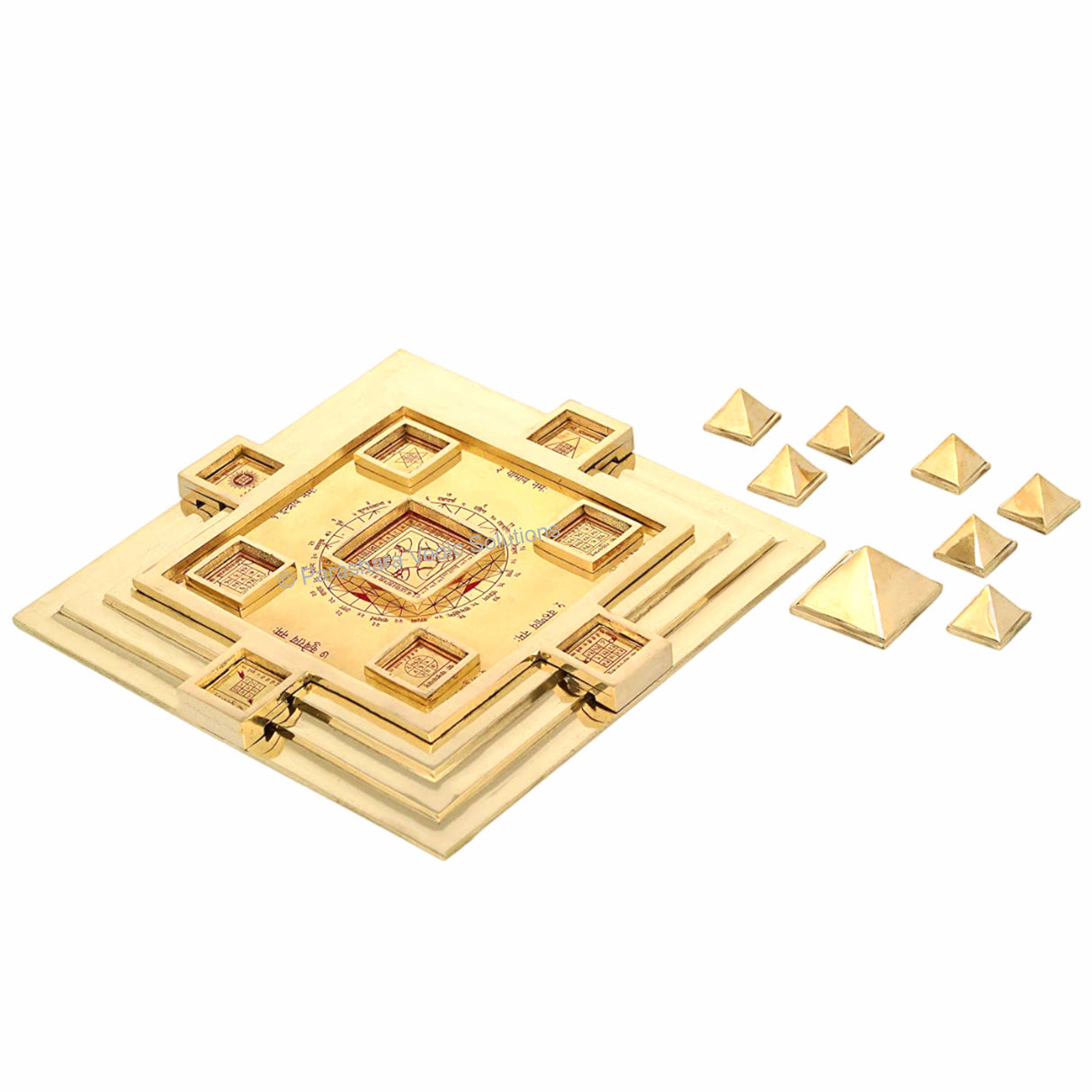 ARKAM Brass Vastu Purush Pyramid Yantra/MahaVastu Purush Navgrah Pyramid Yantra Vastu Chowki for Brahmasthan/Vaastu Purush Pyramid Yantra (Material: Brass, Size: 9x9 inches) - Retail Maharaj
