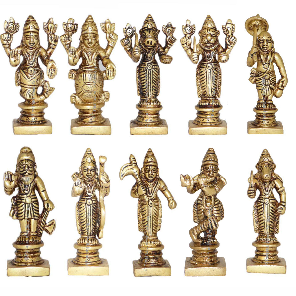 Arkam Brass Dashavatar Murti / Dash Avatar Idol / Pital Das Avatar Statue (Set of 10) - Antique Brass For Home / Temple / Office (Height: 9 cm, Weight: 1250 gms) - Retail Maharaj