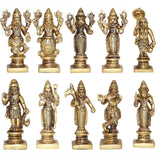 Arkam Brass Dashavatar Murti / Dash Avatar Idol / Pital Das Avatar Statue (Set of 10) - Antique Brass For Home / Temple / Office (Height: 9 cm, Weight: 1250 gms) - Retail Maharaj