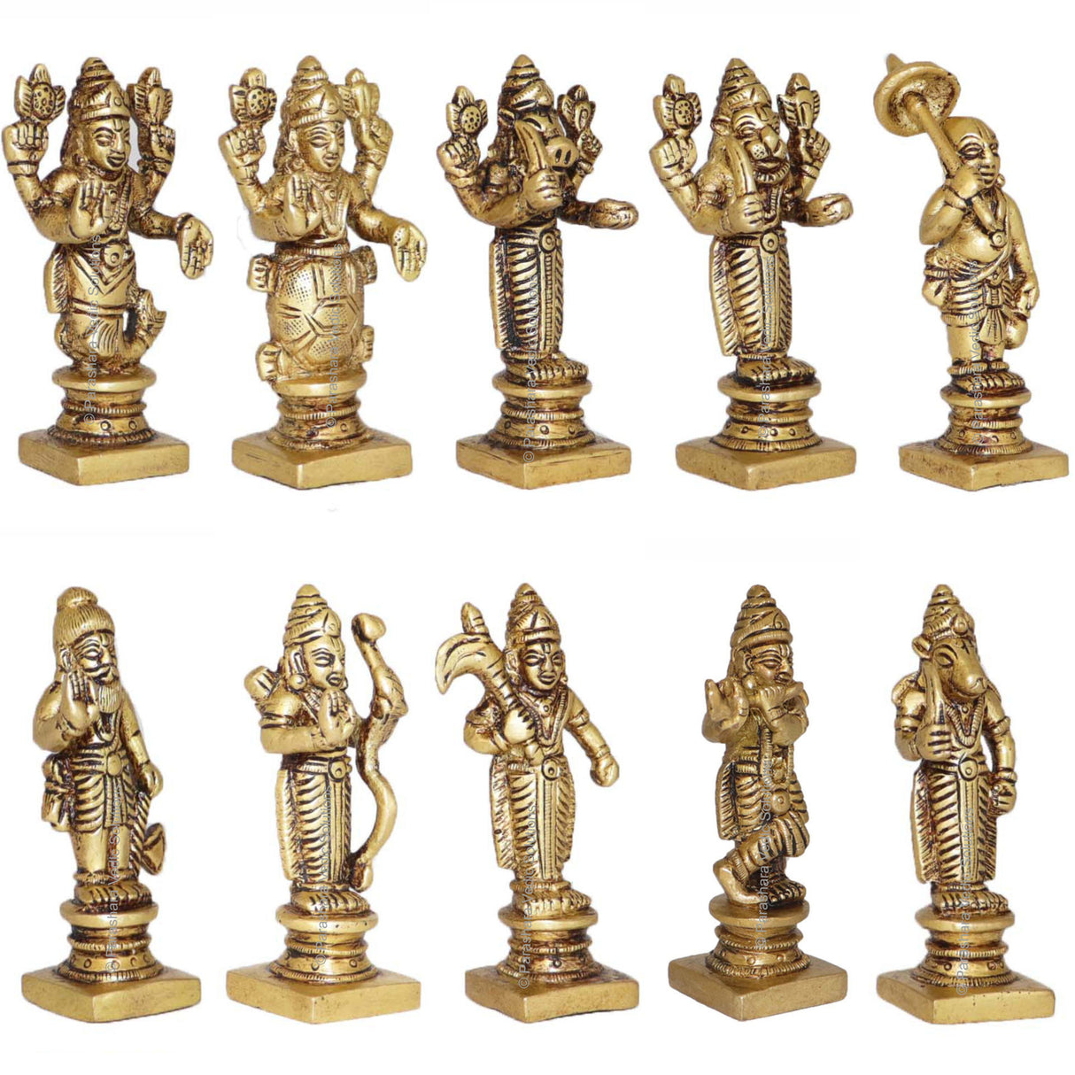 Arkam Brass Dashavatar Murti / Dash Avatar Idol / Pital Das Avatar Statue (Set of 10) - Antique Brass For Home / Temple / Office (Height: 9 cm, Weight: 1250 gms) - Retail Maharaj
