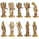 Arkam Brass Dashavatar Murti / Dash Avatar Idol / Pital Das Avatar Statue (Set of 10) - Antique Brass For Home / Temple / Office (Height: 9 cm, Weight: 1250 gms) - Retail Maharaj