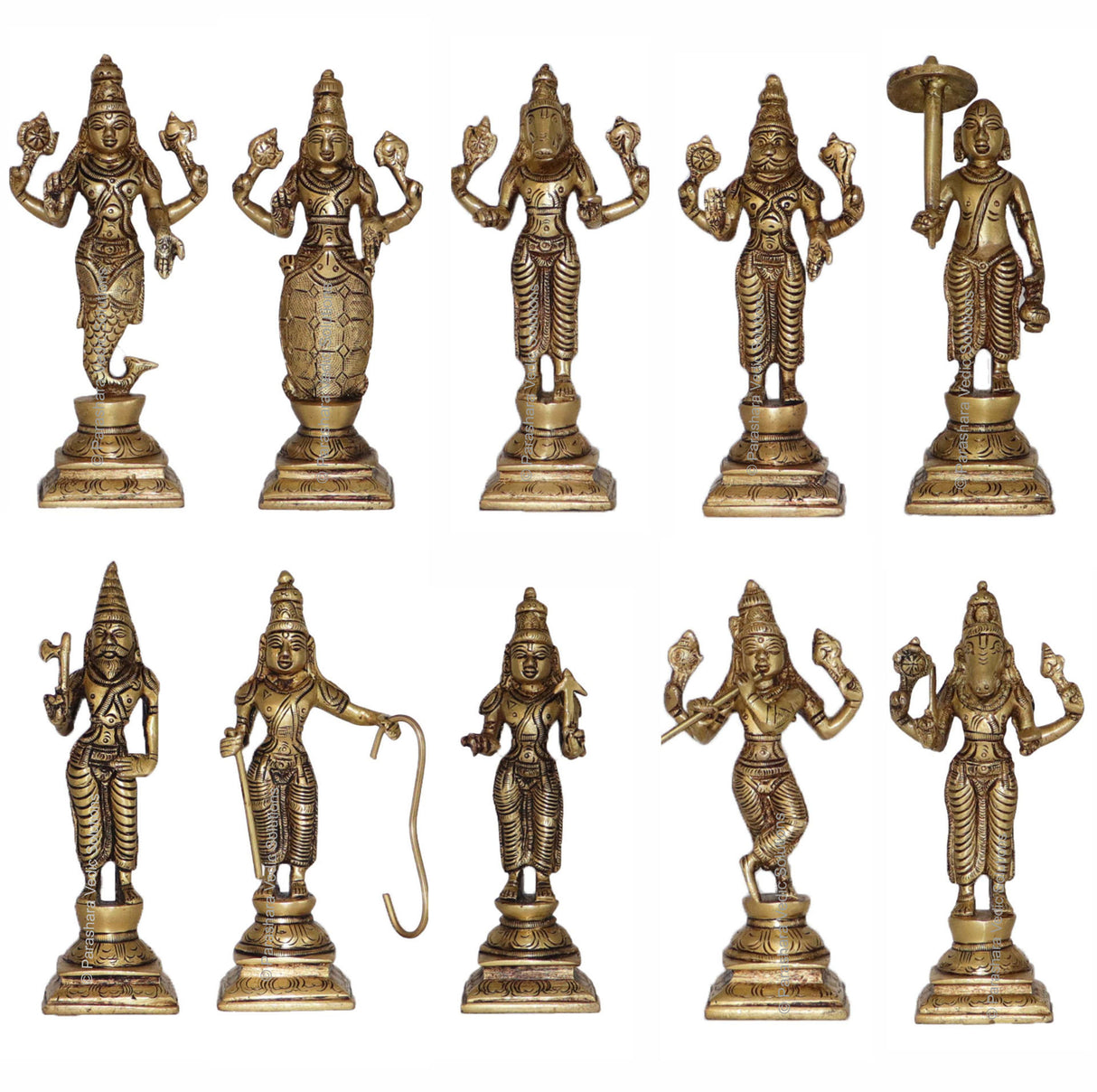 Arkam Brass Dashavatar Murti / Dash Avatar Idol / Pital Das Avatar Statue (Set of 10) - Antique Brass For Home / Temple / Office (Height: 15.4 cm, Weight: 4000 gms) - Retail Maharaj