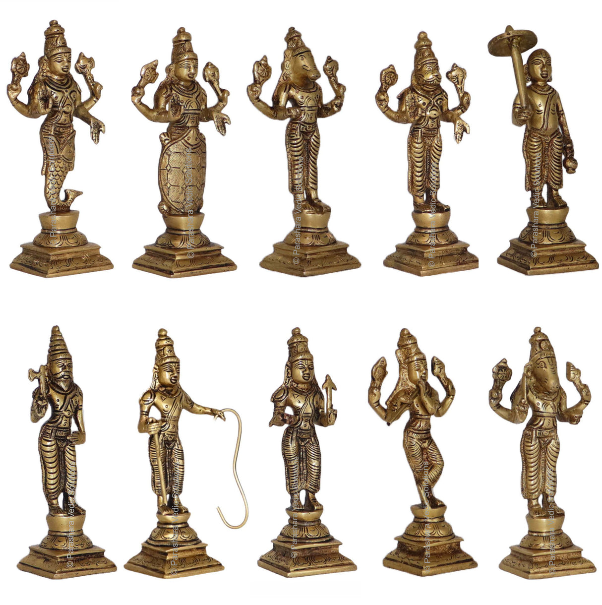 Arkam Brass Dashavatar Murti / Dash Avatar Idol / Pital Das Avatar Statue (Set of 10) - Antique Brass For Home / Temple / Office (Height: 15.4 cm, Weight: 4000 gms) - Retail Maharaj