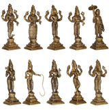 Arkam Brass Dashavatar Murti / Dash Avatar Idol / Pital Das Avatar Statue (Set of 10) - Antique Brass For Home / Temple / Office (Height: 15.4 cm, Weight: 4000 gms) - Retail Maharaj