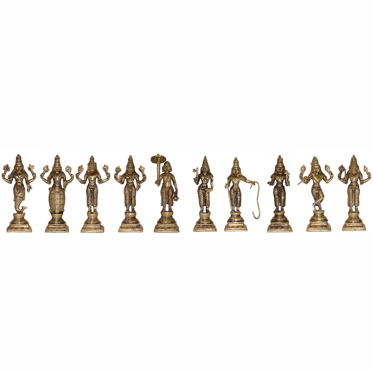 Arkam Brass Dashavatar Murti / Dash Avatar Idol / Pital Das Avatar Statue (Set of 10) - Antique Brass For Home / Temple / Office (Height: 15.4 cm, Weight: 4000 gms) - Retail Maharaj
