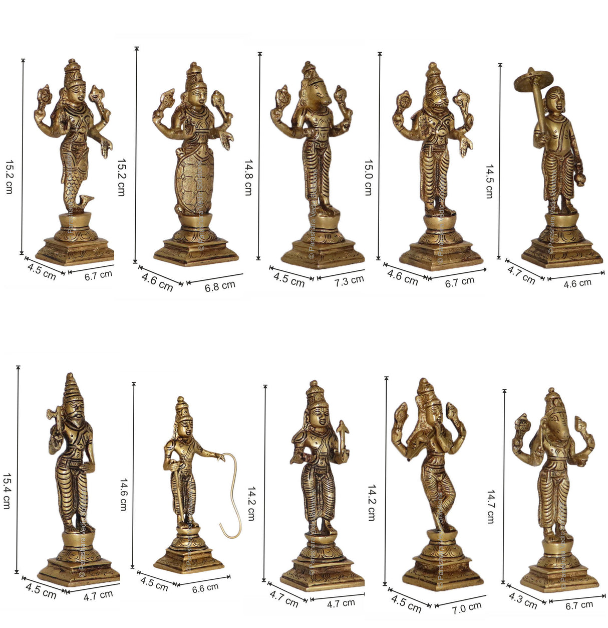 Arkam Brass Dashavatar Murti / Dash Avatar Idol / Pital Das Avatar Statue (Set of 10) - Antique Brass For Home / Temple / Office (Height: 15.4 cm, Weight: 4000 gms) - Retail Maharaj