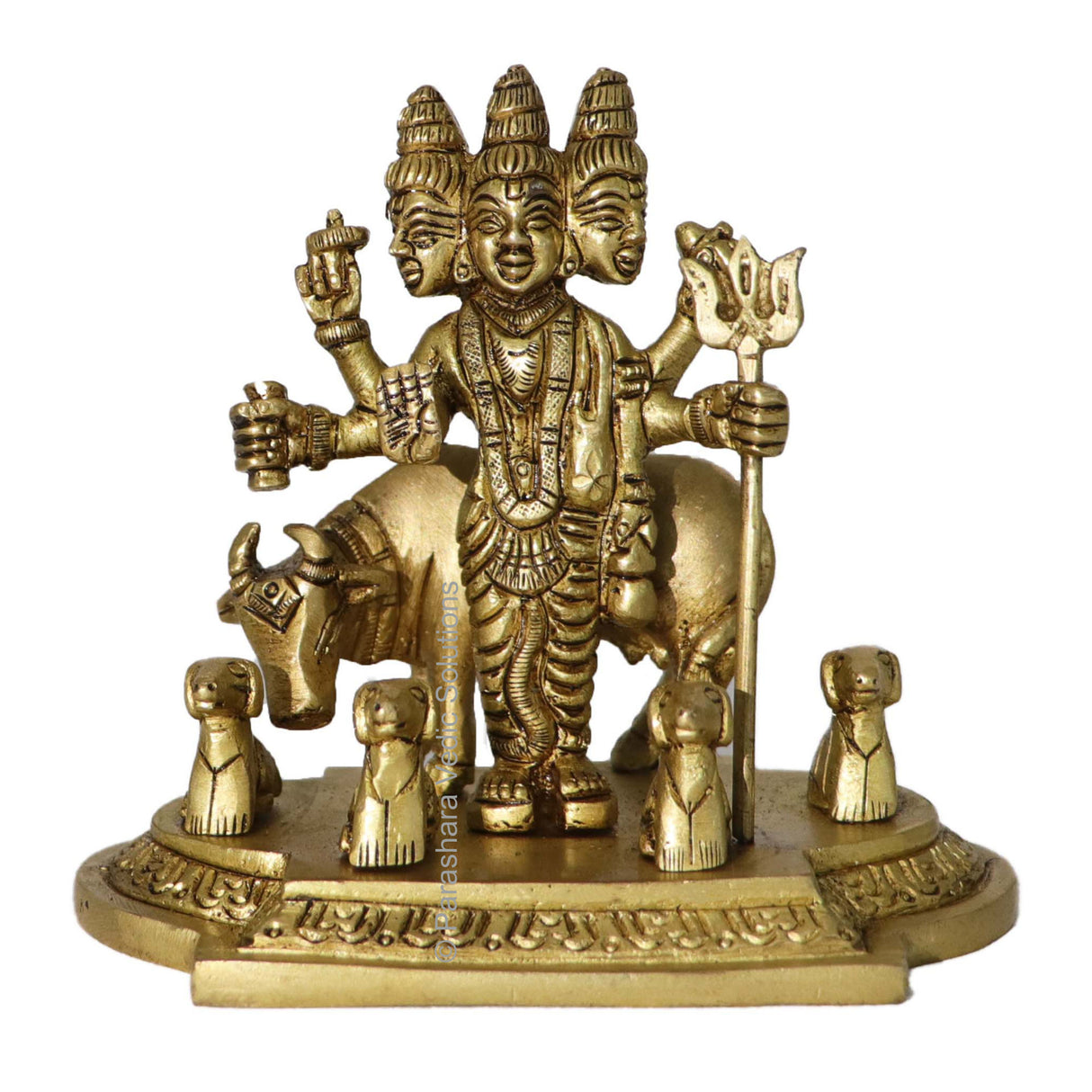 Arkam Brass Dattatreya Murti / Duttatreya Idol / Pital Lord Datta Statue - Antique Brass For Home / Temple / Office (Height: 9.8 cm, Weight: 700 gms) - Retail Maharaj
