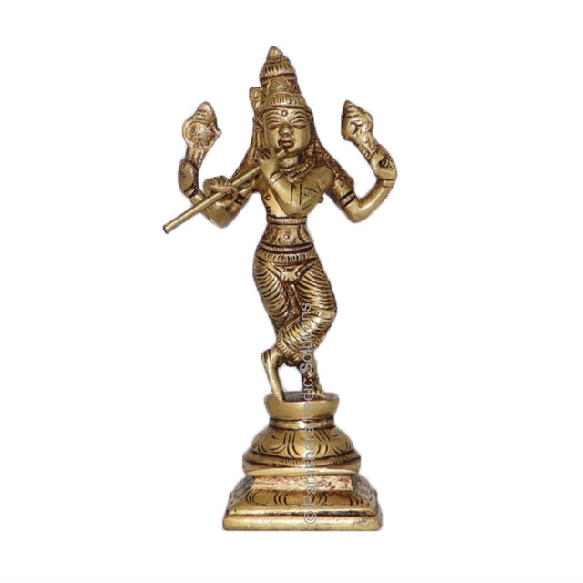 Arkam Brass Krishna Murti / Krishn Idol / Pital Vishnu Krishna Avatar Statue - Antique Brass For Home / Temple / Office (Height: 14.2 cm, Weight: 400 gms) - Retail Maharaj