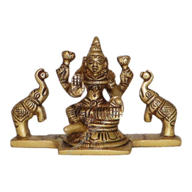 Arkam Brass Gaj Lakshmi Murti / Gaja Laxmi Idol / Pital Ashthalakshmi Statue - Antique Brass For Home / Temple / Office (Height: 6.5 cm, Weight: 280 gms) - Retail Maharaj