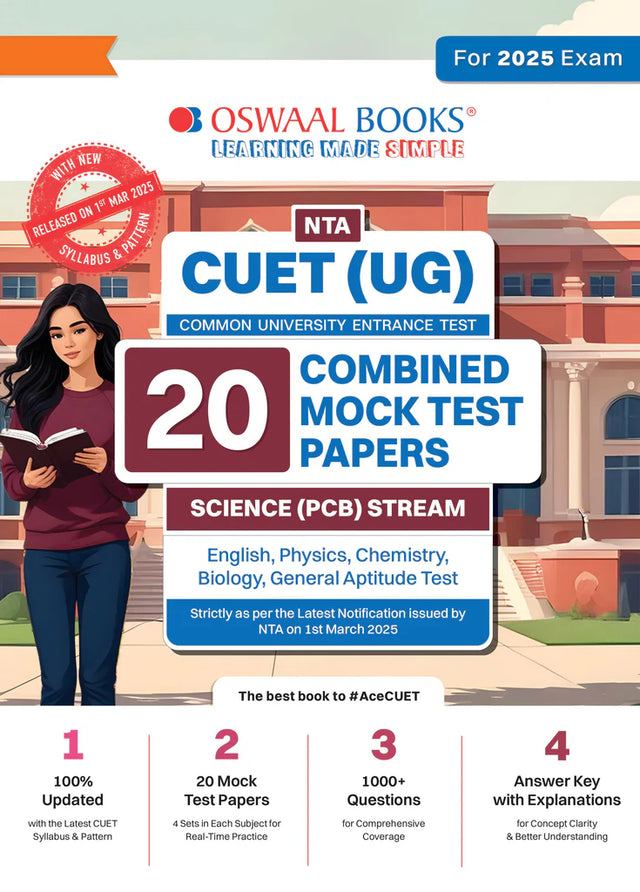 NTA CUET (UG) 20 Combined Mock Test Papers Science PCB Stream (English, Physics, Chemistry, Biology, General Aptitude Test) For 2025 Exam │ With New Syllabus & Pattern Released on 1st March 2025 - Retail Maharaj