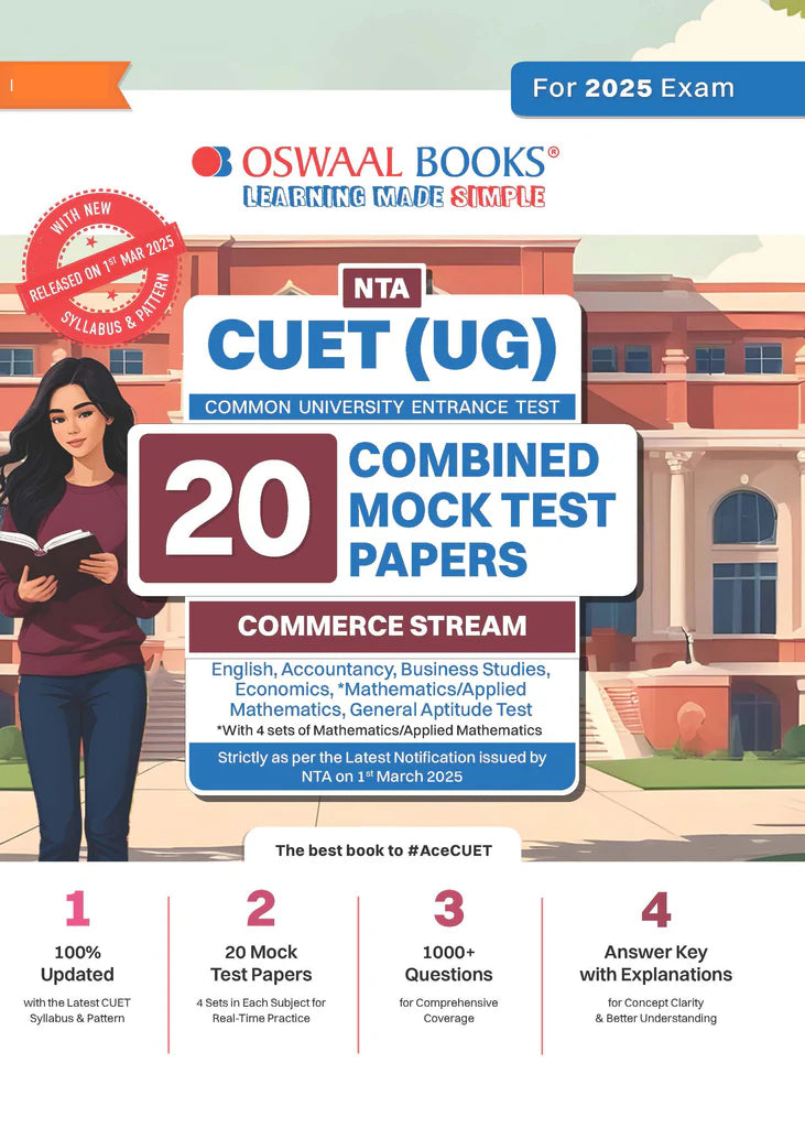 NTA CUET (UG) 20 Combined Mock Test Papers Commerce Stream (English, Mathematics, Accountancy, Economics, Business Studies, General Aptitude Test) For 2025 Exam │ With New Syllabus & Pattern Released on 1st March 2025 - Retail Maharaj