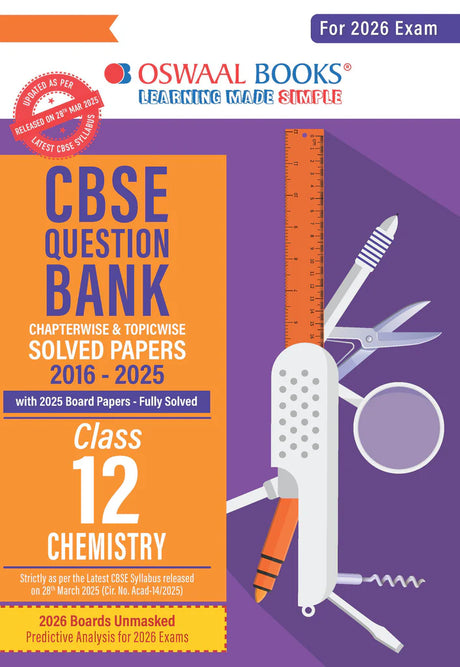 CBSE Question Bank Chapterwise and Topicwise SOLVED PAPERS Class 12 Chemistry For Exam 2026 - Retail Maharaj