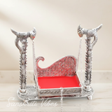 Handcrafted Laddu Gopal Metal Swing Jhula Krishna Hindola Palana Decorative Idol for Temple and Home Pooja Silver Finish by Sanskriti Vibes