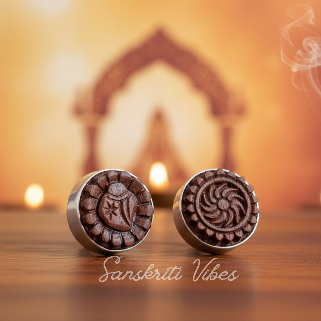 Shanka Chakra Tulsi Earrings in Silver Capping – Traditional Spiritual Jewelry