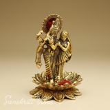 Handcrafted Radha Krishna Standing on Flower Playing Flute Gold Plated Decorative Showpiece 15 cm Aluminium Statue for Home and Pooja by Sanskriti Vibes