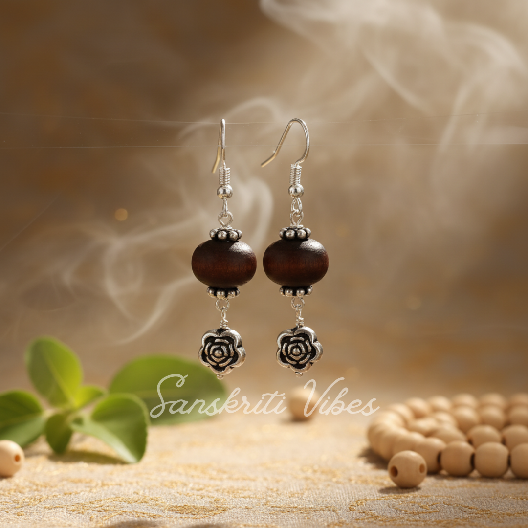 Sterling Silver Tulsi Beads Design Earrings – Divine Spiritual Jewelry
