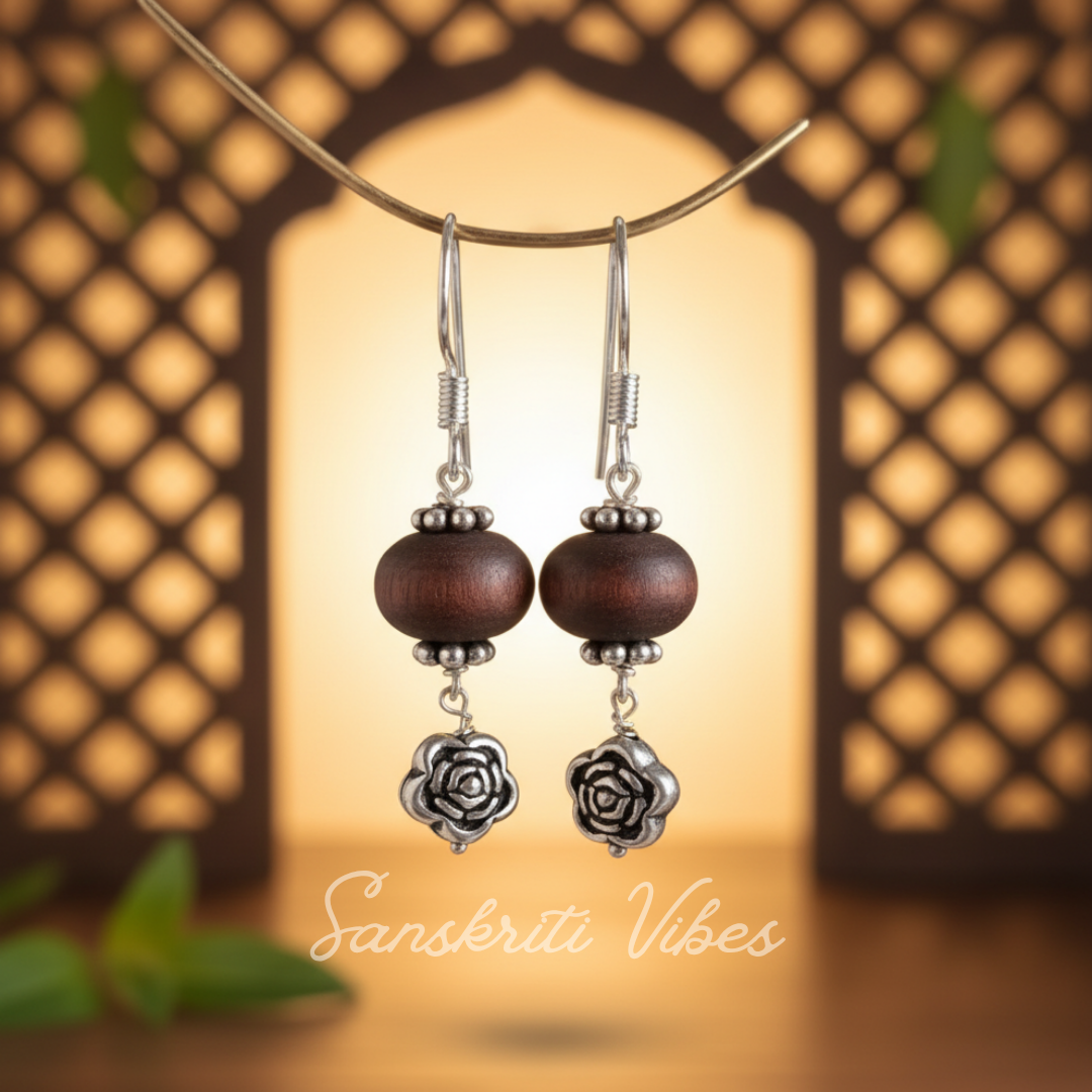 Sterling Silver Tulsi Beads Design Earrings – Divine Spiritual Jewelry