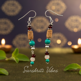 Sterling Silver Cylindrical Shaped Tulsi Earrings Set – Elegant Spiritual Jewelry