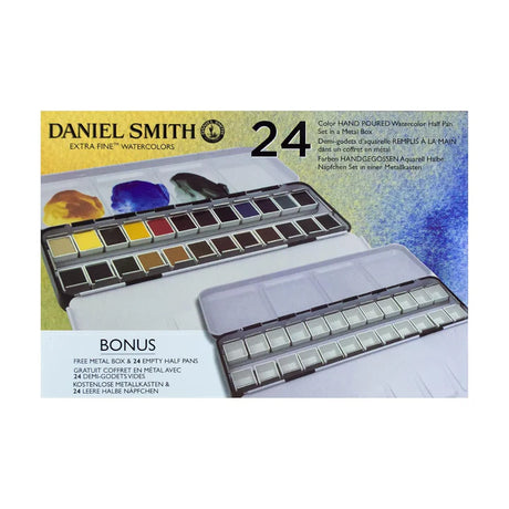 Daniel Smith 24-Color Hand Poured Watercolor Half Pan Set in a Metal Box - Retail Maharaj